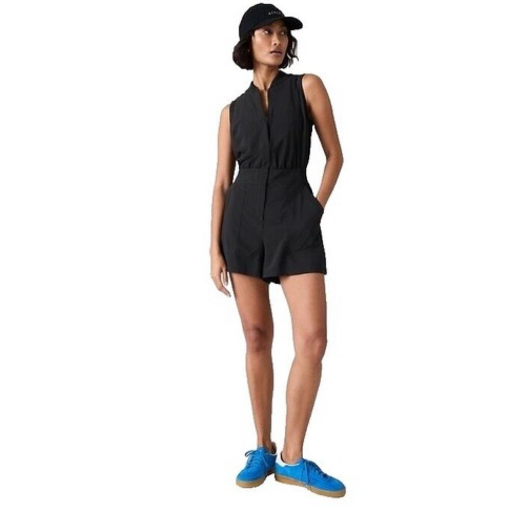 Athleta Black Sleeveless Zip-Front Romper